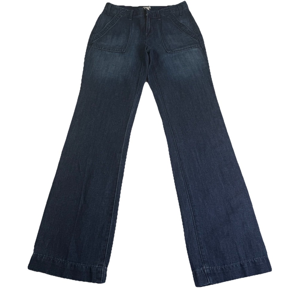 J.Crew Wide Leg Jeans Women 0 Blue Excellent Cotton‎ Linen Blend Trouser F2116